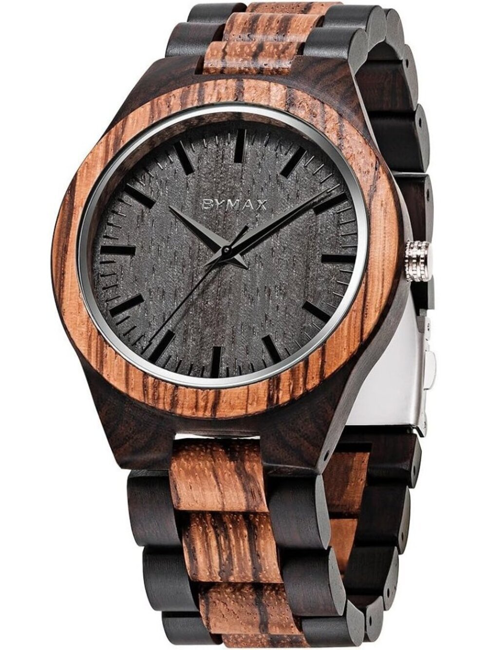 Mens Black Brown Analog Quartz Fashion Handmade Striped Round Wrist Wooden Watch